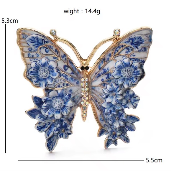 Vintage Butterfly Portofino Gold Blue Brooch - Picture 6 of 13